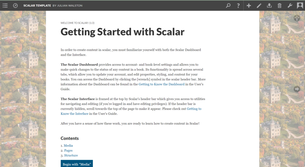 Screenshot of the Starter Scalar template in CarlSites